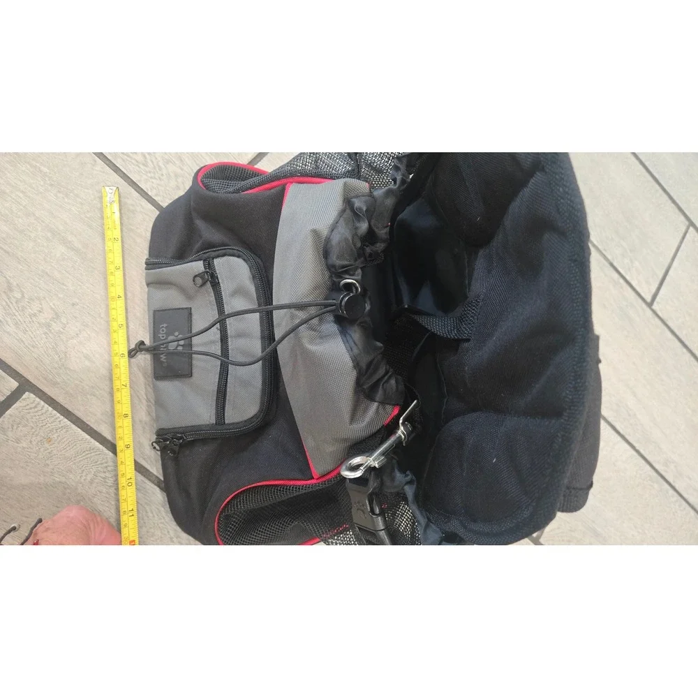 Top Paw Small Pet Carrier Backpack Black Grey Red Front Facing Dog Cat Travel